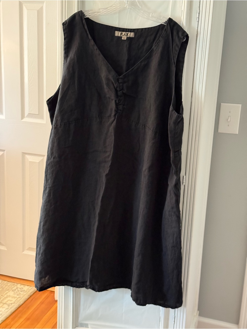 Flax Black Linen V-neck Sleeveless Shift Dress Size 3G